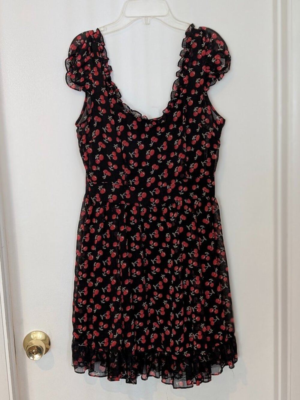 EUC Royal Bones Daang Goodman Dress Medium Black Red Lace Cherry Ruffle Goth
